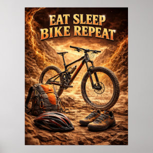 Eat Sleep Bike Flame Poster