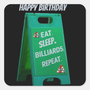 Eat sleep billiards repeat plastic sign green square sticker