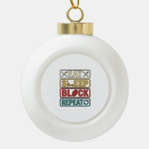 Eat Sleep Block Repeat Football Vintage Shirt Desi Ceramic Ball Christmas Ornament
