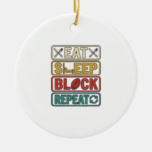 Eat Sleep Block Repeat Football Vintage Shirt Desi Ceramic Ornament