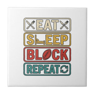 Eat Sleep Block Repeat Football Vintage Shirt Desi Ceramic Tile
