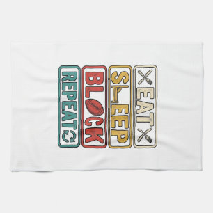 Eat Sleep Block Repeat Football Vintage Shirt Desi Tea Towel