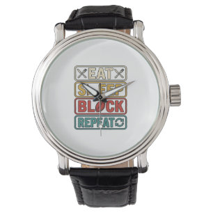 Eat Sleep Block Repeat Football Vintage Shirt Desi Watch
