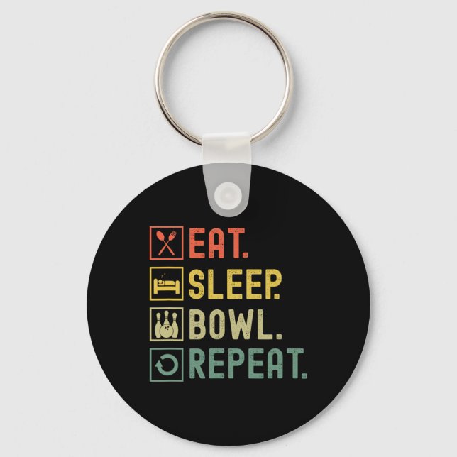 Eat Sleep Bowl Repeat Funny Bowling Bowler  Key Ring (Front)