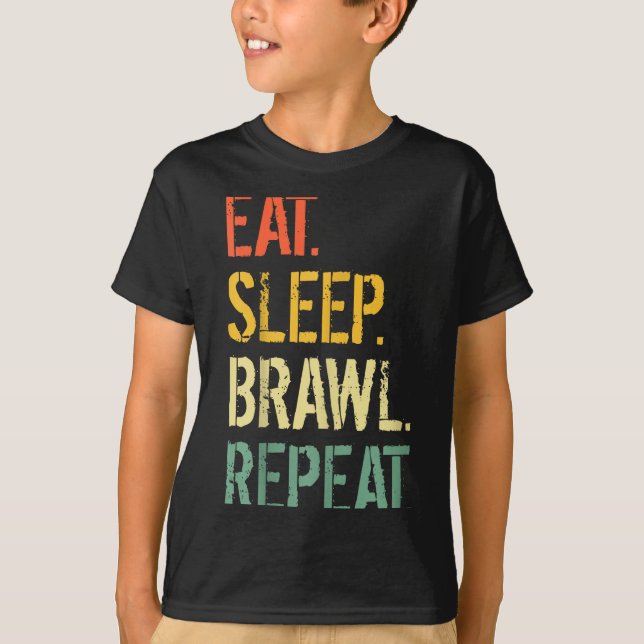 Eat Sleep Brawl Repeat Stars Funny Video Gamer Gam T-Shirt (Front)