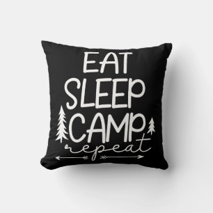 Eat Sleep Camp Repeat Funny Cushion