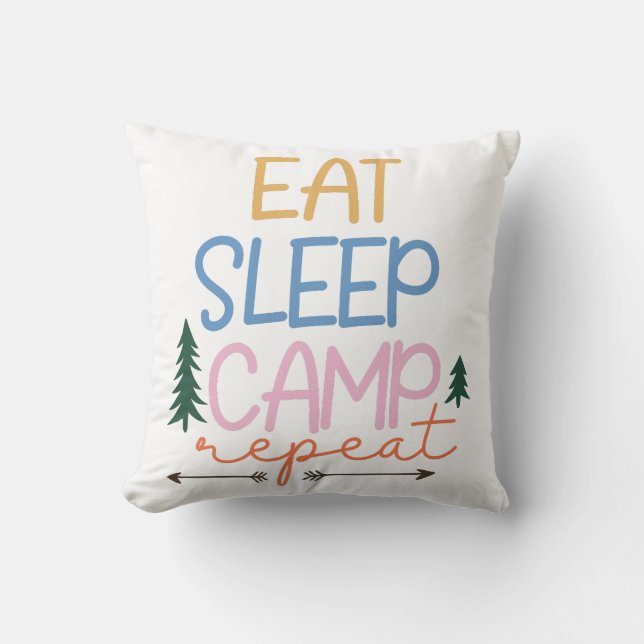 Eat Sleep Camp Repeat Funny Cushion (Front)