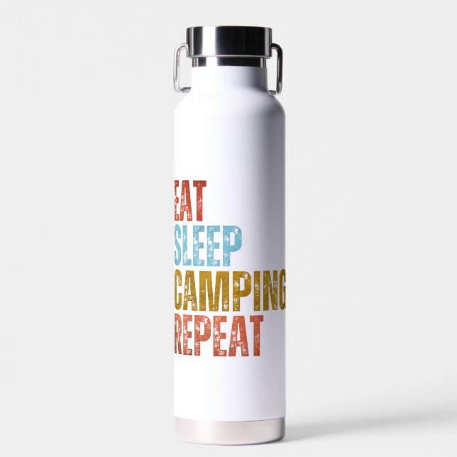 EAT SLEEP CAMPING REPEAT  WATER BOTTLE (Front)