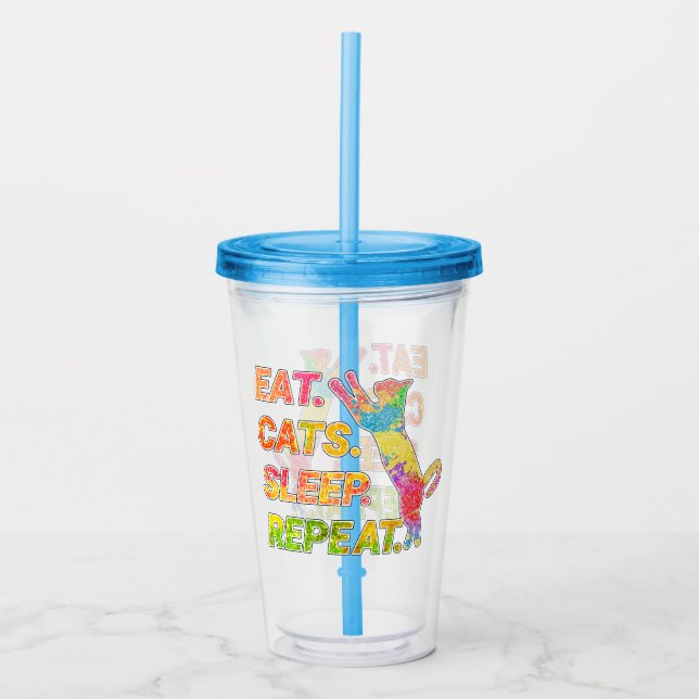 Eat, Sleep, Cats, Repeat Acrylic Tumbler (Front)