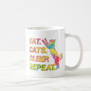 Eat, Sleep, Cats, Repeat – Colourful Cat Lover Coffee Mug