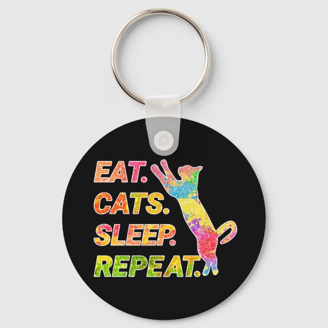 Eat, Sleep, Cats, Repeat – Colourful Cat Lover Key Ring (Front)