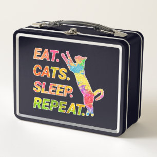 Eat, Sleep, Cats, Repeat – Colourful Cat Lover Metal Lunch Box