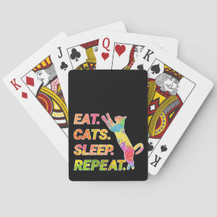 Eat, Sleep, Cats, Repeat – Colourful Cat Lover Playing Cards