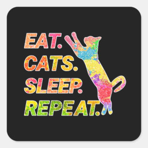 Eat, Sleep, Cats, Repeat – Colourful Cat Lover Square Sticker