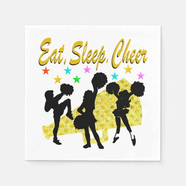 EAT, SLEEP, CHEER GOLD CHEERLEADING DESIGN NAPKIN (Front)