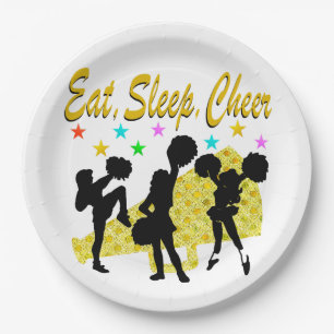 EAT, SLEEP, CHEER GOLD CHEERLEADING DESIGN PAPER PLATE