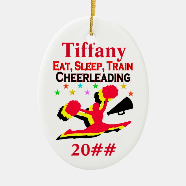EAT, SLEEP, CHEER PERSONALIZED AND DATED ORNAMENT (Front)