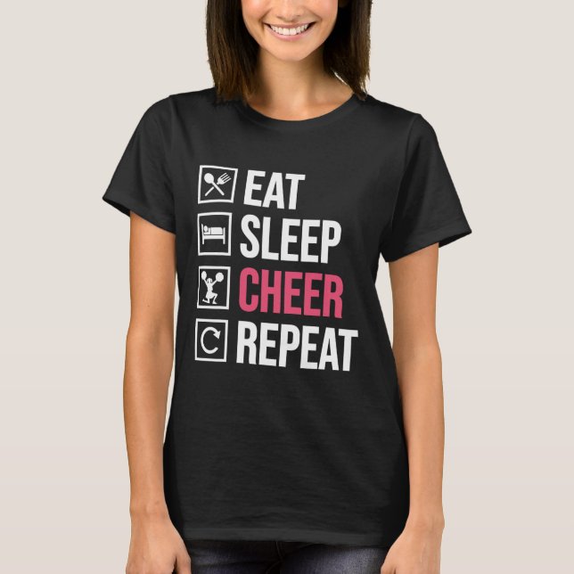 Eat Sleep Cheer Repeat Funny Cheerleading Cheerlea T-Shirt (Front)