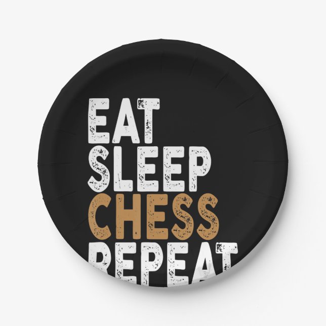 eat sleep chess repeat   chess paper plate (Front)