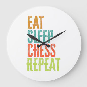 eat sleep chess repeat grand master coach legend large clock