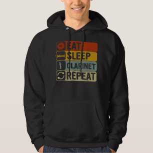 Eat Sleep Clarinet Repeat Retro 60s 70s Funny Clar Hoodie