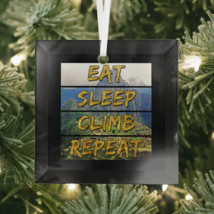 Eat Sleep Climb Repeat - Machu Picchu, Peru Glass Tree Decoration