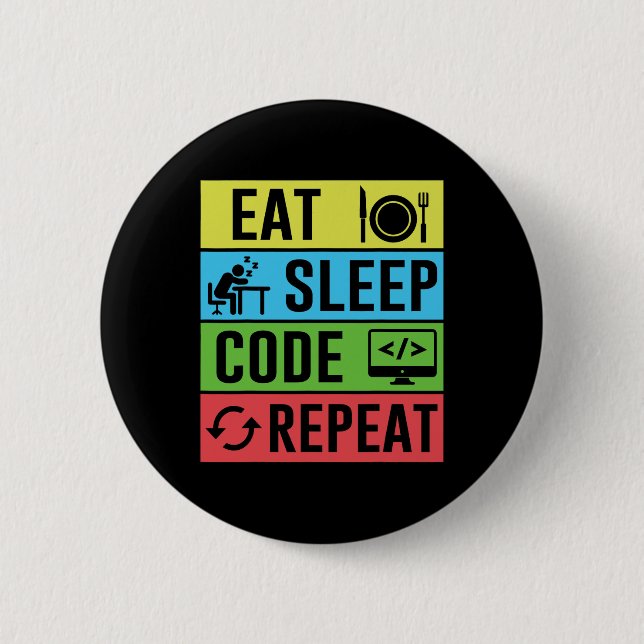 Eat Sleep Code Repeat Funny Programming Back To Sc 6 Cm Round Badge (Front)