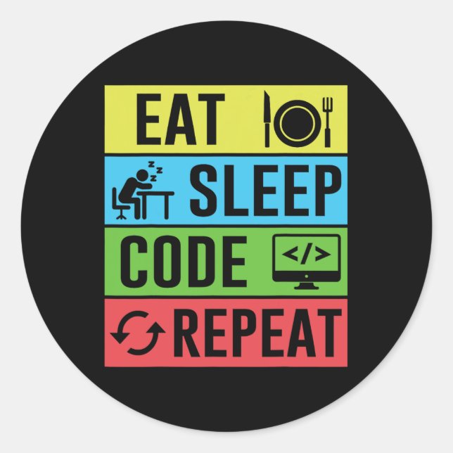 Eat Sleep Code Repeat Funny Programming Back To Sc Classic Round Sticker (Front)