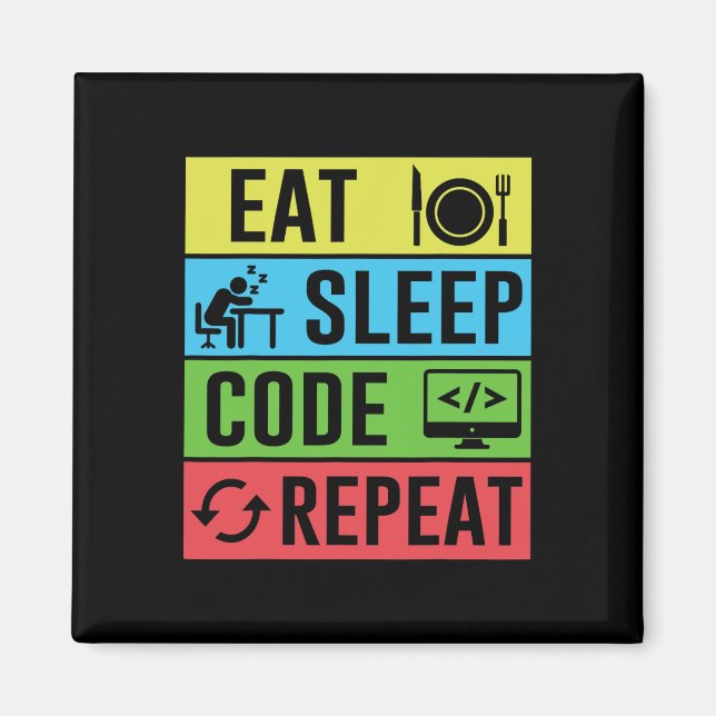 Eat Sleep Code Repeat Funny Programming Ck To Scho Magnet (Front)