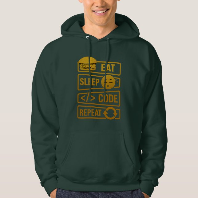 Eat Sleep Code Repeat – Gold Tech Lifestyle Design Hoodie (Front)