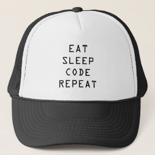 EAT SLEEP CODE REPEAT trucker hat for programmer