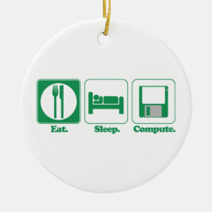 eat sleep computer (green) ceramic ornament
