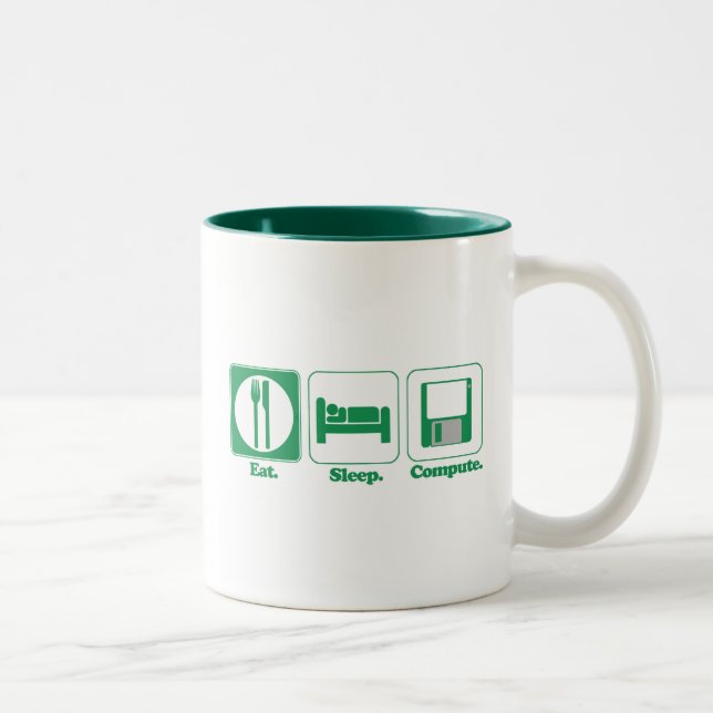 eat sleep computer (green) Two-Tone coffee mug (Right)