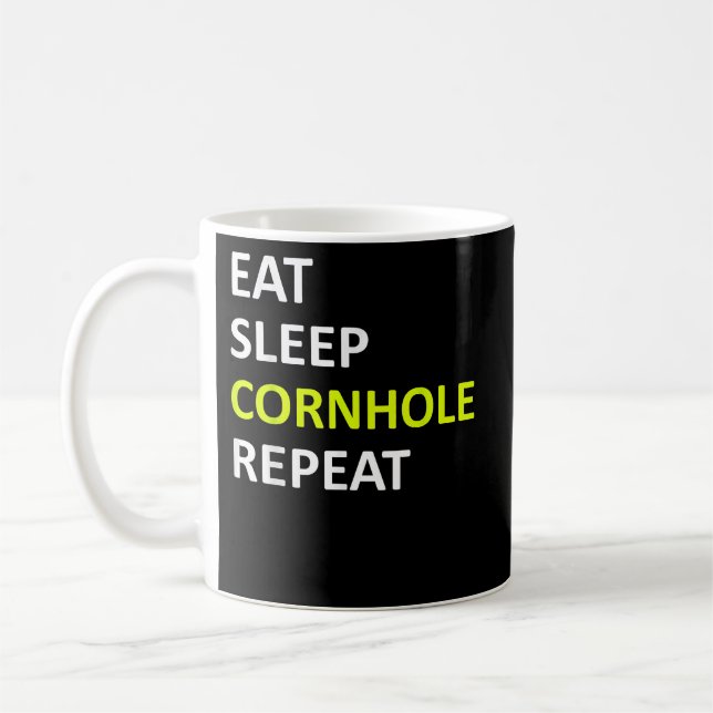 Eat Sleep Cornhole Repeat Funny Cornhole Player Coffee Mug (Left)