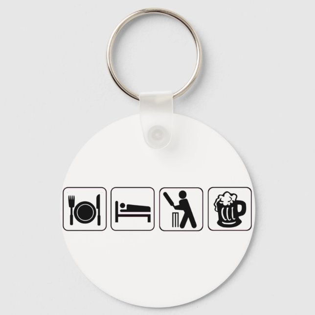 Eat, sleep cricket, beer. Funny design cricketers Key Ring (Front)