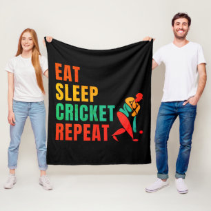 EAT SLEEP CRICKET REPEAT- CRICKET LOVER FLEECE BLANKET