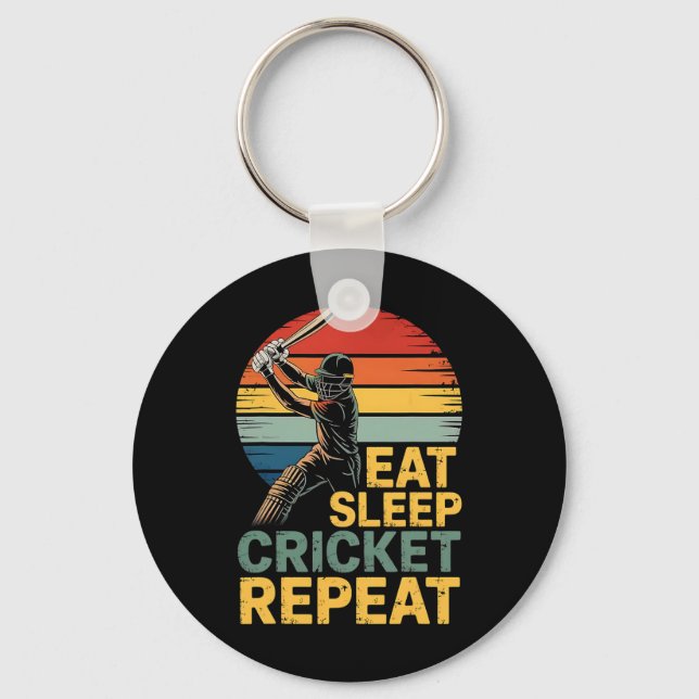 Eat Sleep Cricket Repeat Cricket Quote  Key Ring (Front)