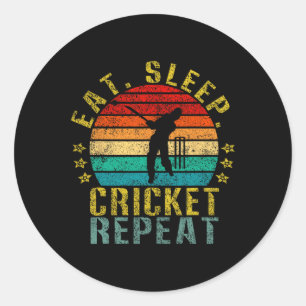 Eat Sleep Cricket Repeat Funny Retro  Classic Round Sticker