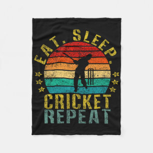 Eat Sleep Cricket Repeat Funny Retro Fleece Blanket