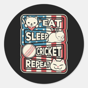 Eat Sleep Cricket Repeat Patriotic Cute Cricket Lo Classic Round Sticker