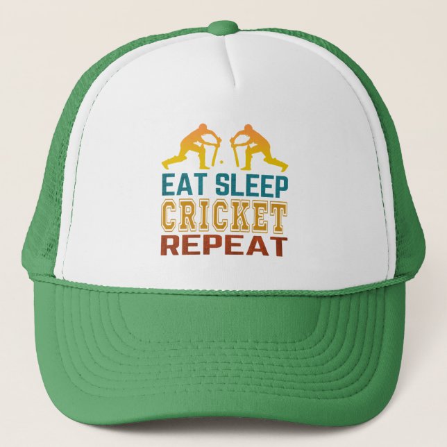 Eat Sleep Cricket Repeat Trucker Hat (Front)