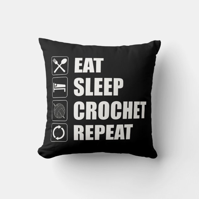 Eat Sleep Crochet Repeat Cushion (Front)