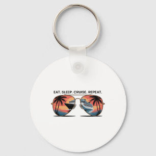 Eat Sleep Cruise Repeat Vacation Ship Ocean Sunset Key Ring