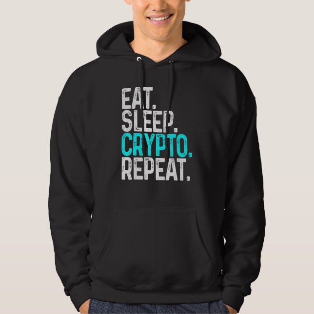 Eat Sleep Crypto Repeat Funny Cryptocurrency Block Hoodie (Front)