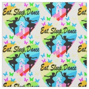 EAT, SLEEP, DANCE RAINBOW HEART AND BUTTERFLIES FABRIC