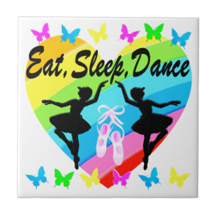 EAT, SLEEP, DANCE RAINBOW HEART AND BUTTERFLIES TILE
