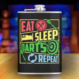 Eat Sleep Darts Repeat Vinyl Wrapped Flask 8 oz. 