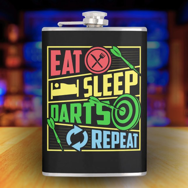 Eat Sleep Darts Repeat Vinyl Wrapped Flask 8 oz.  (Creator Uploaded)