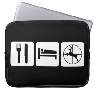 Eat Sleep Deer Hunt Funny Black and White Logo Laptop Sleeve