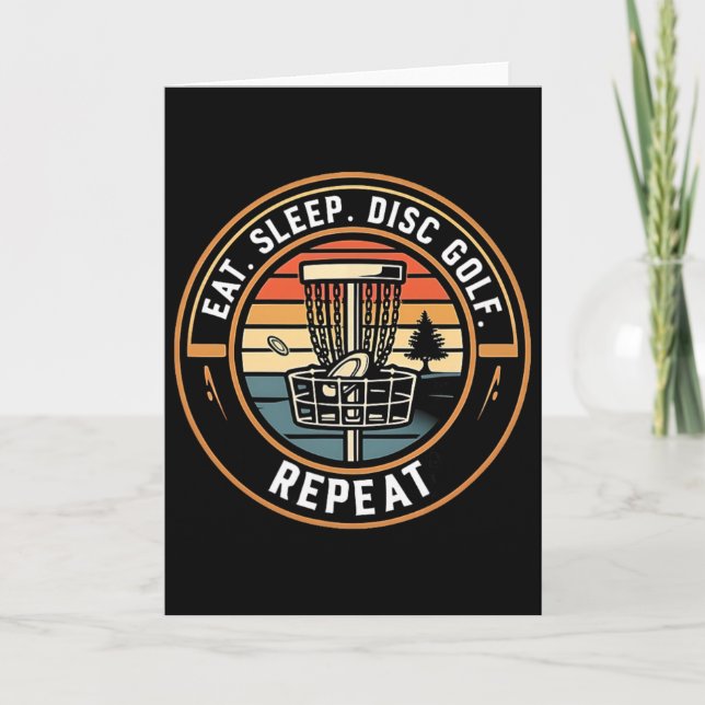 Eat Sleep Disc Golf Repeat Funny Retro Sunset  Card (Front)